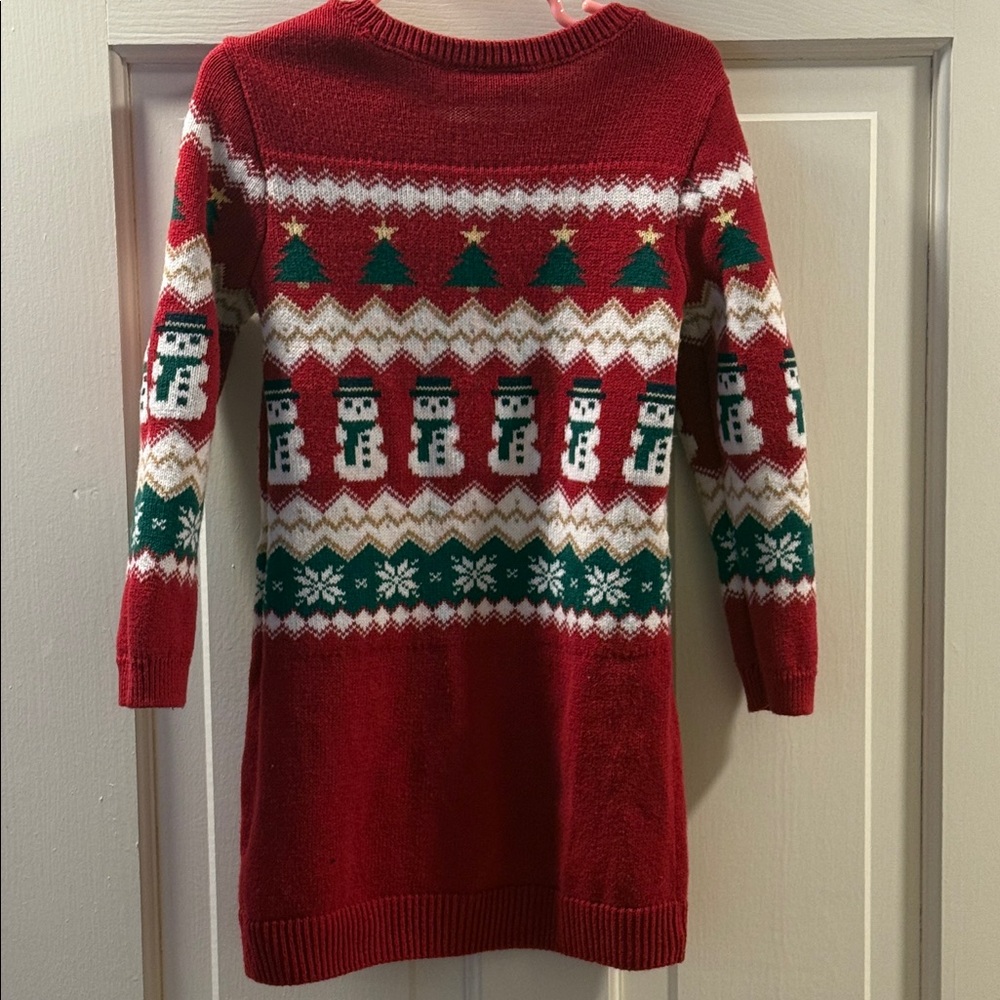 The Children’s Place Festive Red Knit Dress with Snowman and Tree Design - Picture 2 of 8
